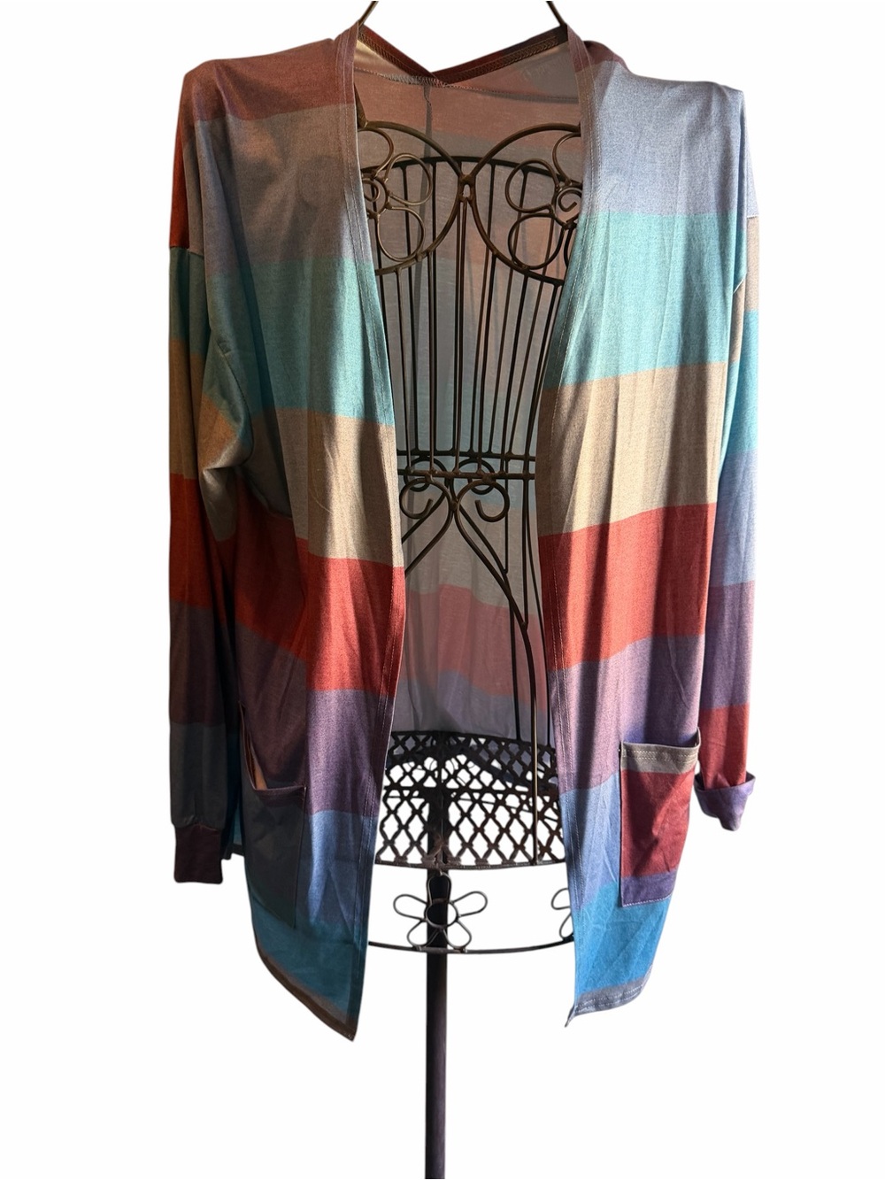 SHEIN Multi-Color Striped Open Front Cardigan - Women’s 2X, NEW, Never Worn